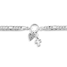 Load image into Gallery viewer, Heart + Cross Silver Charm Layered Bracelet 6.5in
