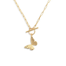 Load image into Gallery viewer, Butterfly Toggle Gold Necklace 16in
