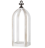 21" White Distressed Open Lantern