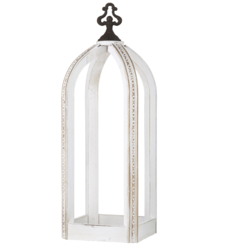 21" White Distressed Open Lantern