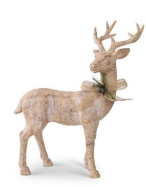 Natural Wood Reindeer w/ Bow