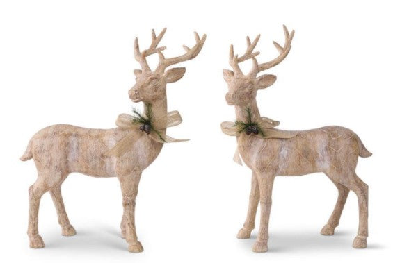 Natural Wood Reindeer w/ Bow