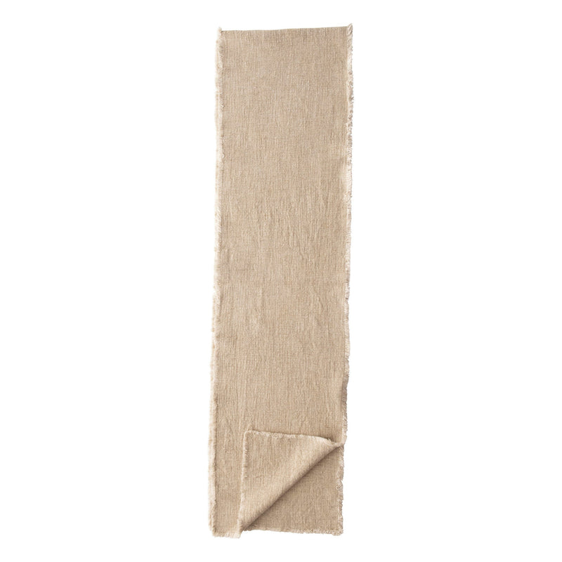 Natural Linen Blend Table Runner with Frayed Edges
