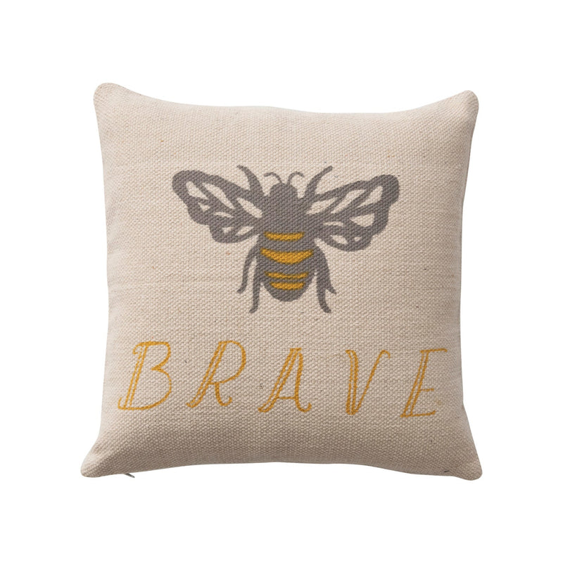Cotton Pillow w/ Bee "Brave"