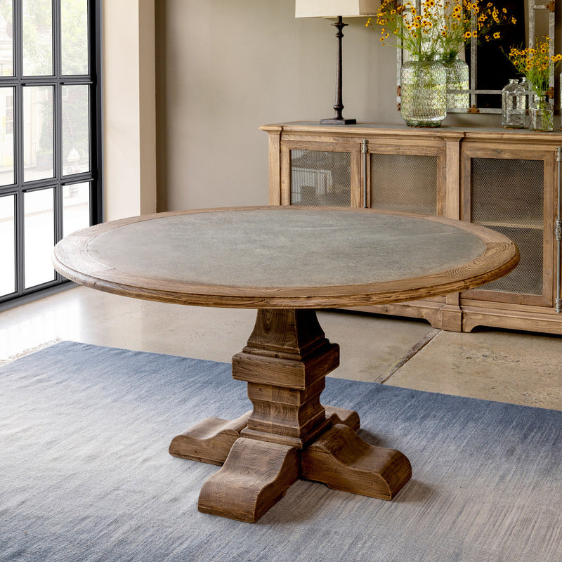 Aged Zinc Top Round Dining Table