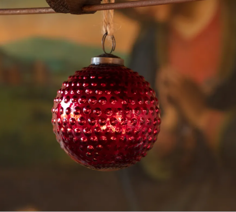 Round Hobnail Ruby Glass 4" Ornament