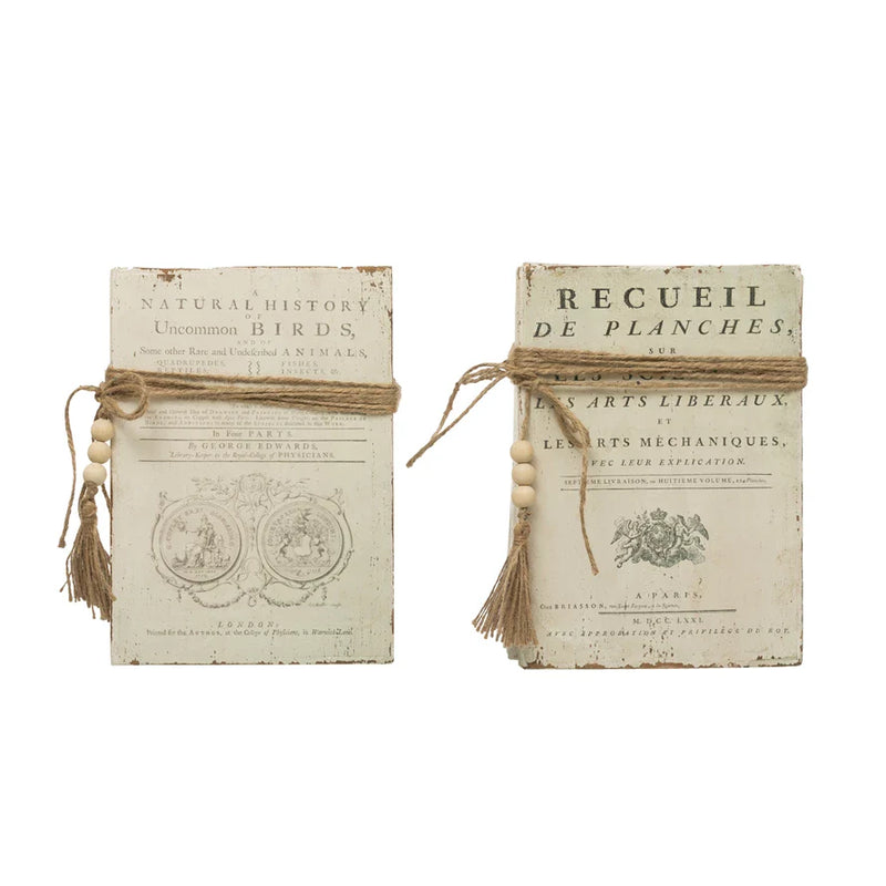 Block Faux Books with Vintage Print, 2 Styles