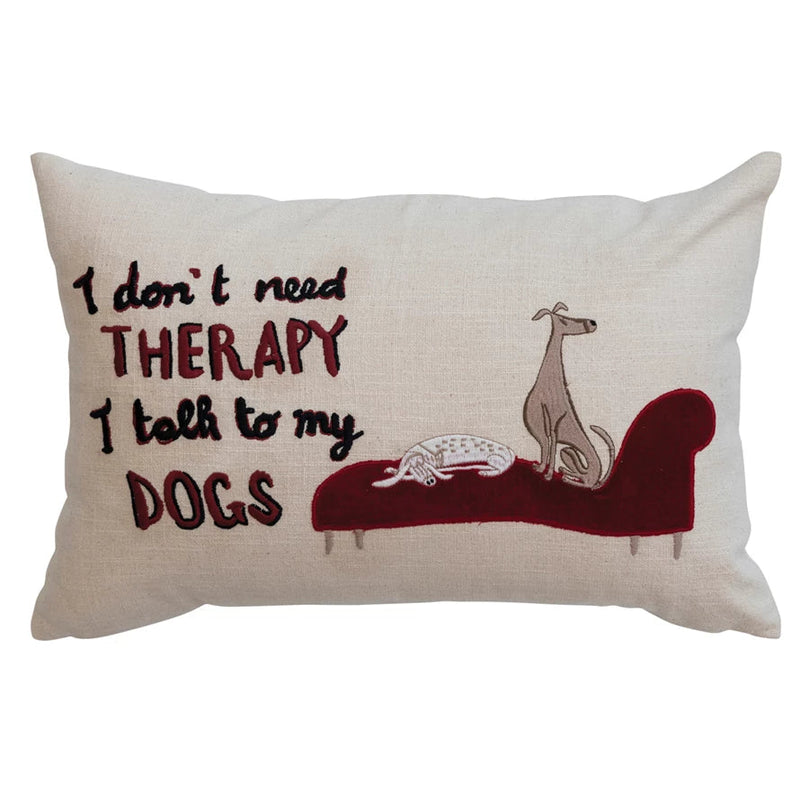 Cotton Slub Lumbar Pillow w/ Embroidered Therapy Dog, Polyester Fill