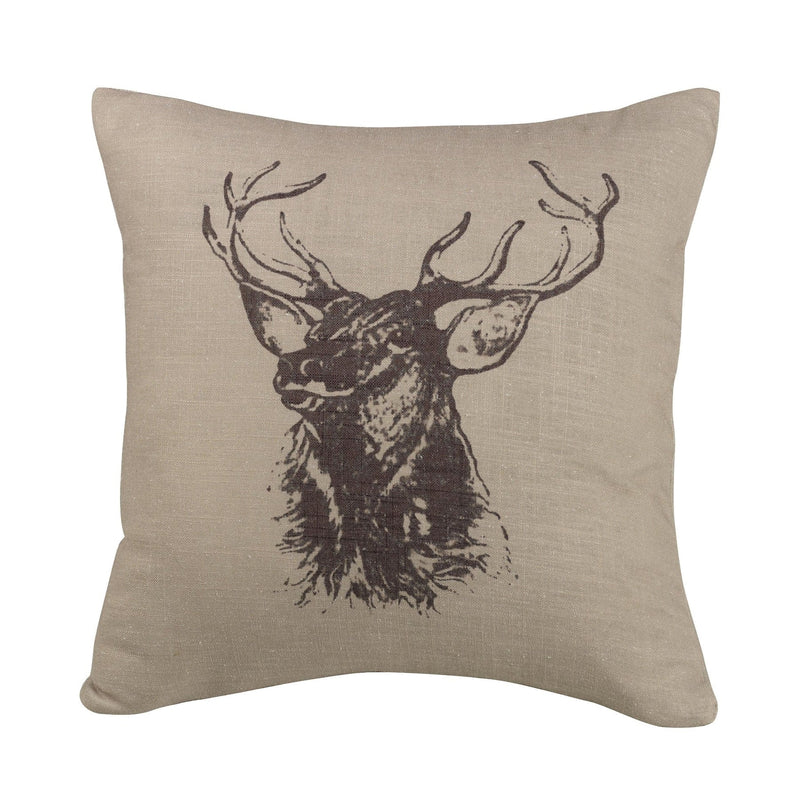 Burlap Elk Bust Throw Pillow