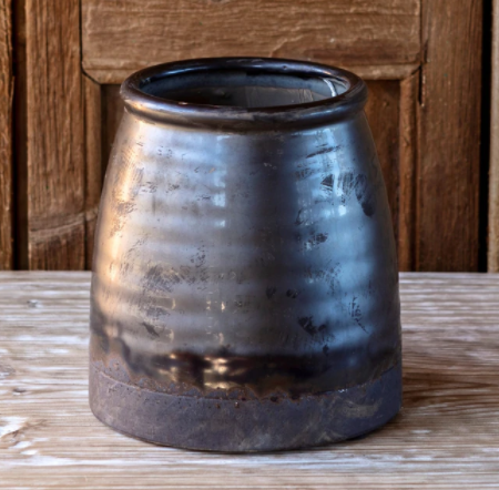 Smoked Glazed Pottery Butterchurn