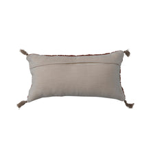 Load image into Gallery viewer, Woven Cotton Slub Lumbar Pillow with Diamond Pattern &amp; Jute Tassels, Rust Color
